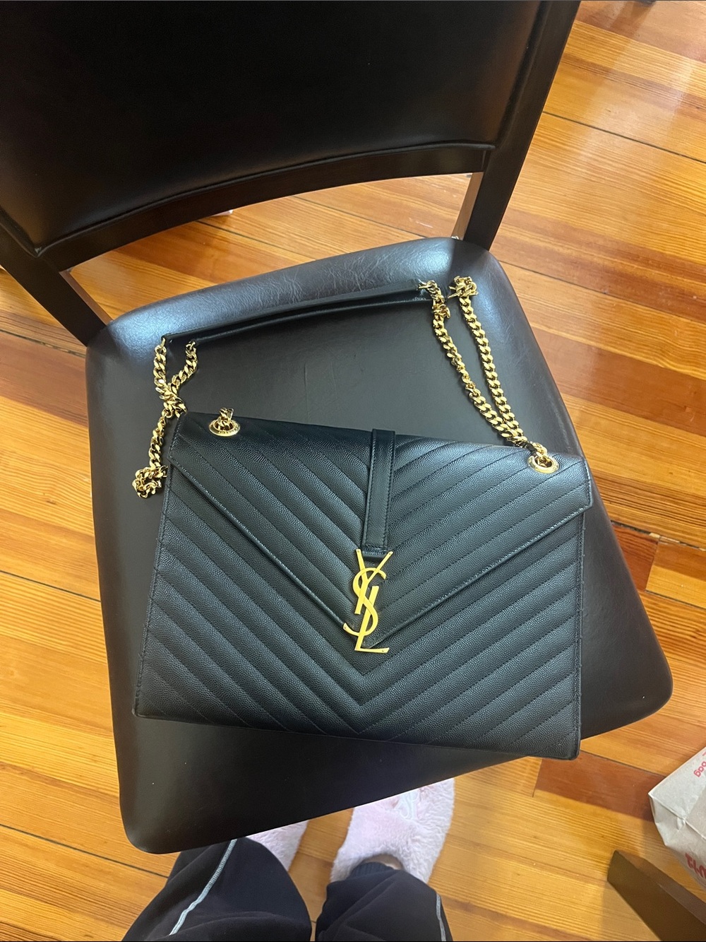Saint Laurent Large Black Chevron-Quilted Envelope Bag with Gold Hardware